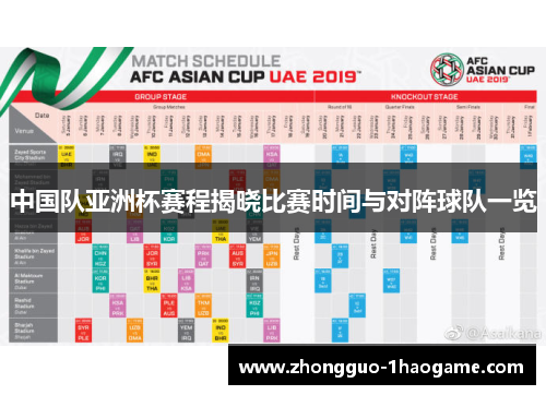 中国队亚洲杯赛程揭晓比赛时间与对阵球队一览